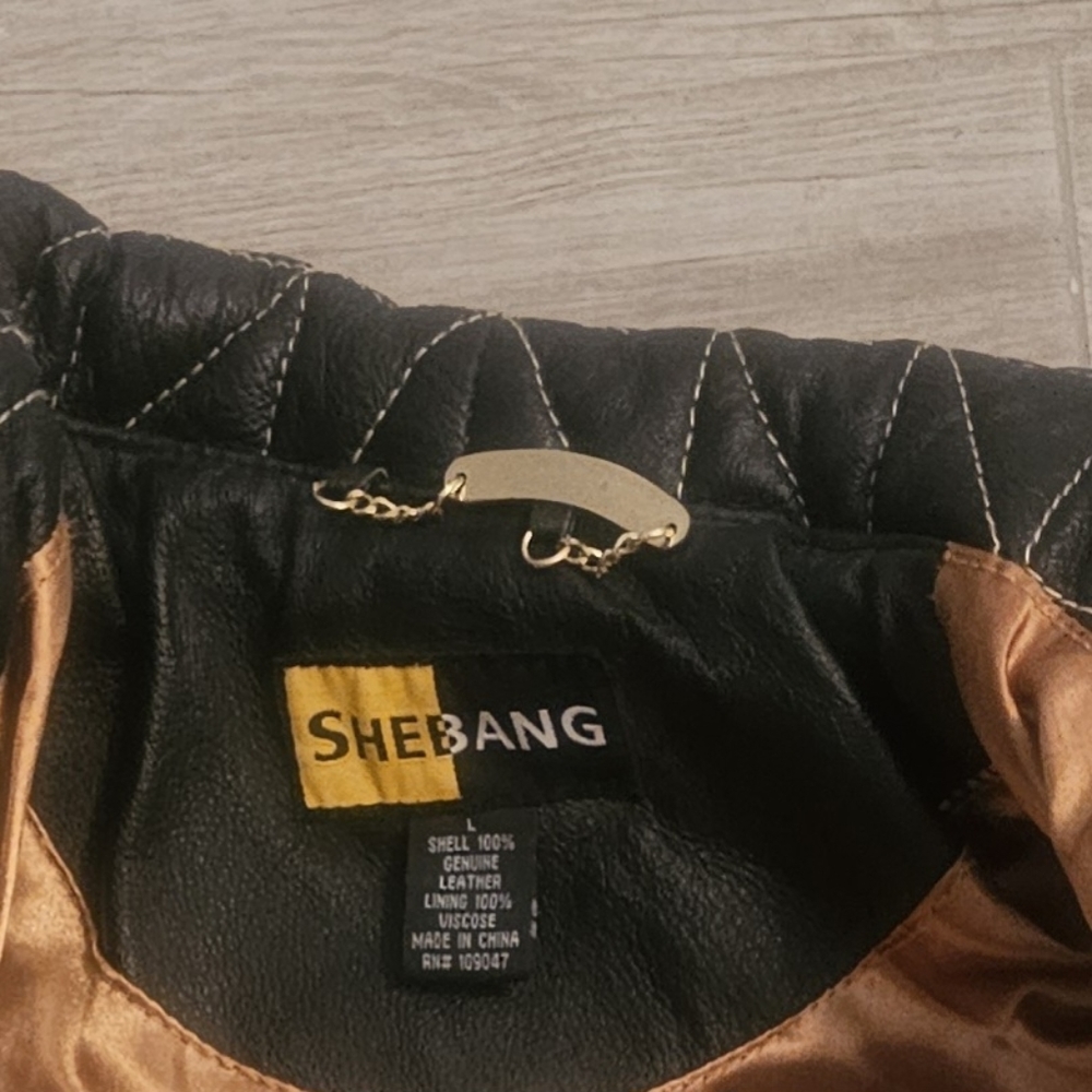 Stitched Pattern Leather Jacket - image 5